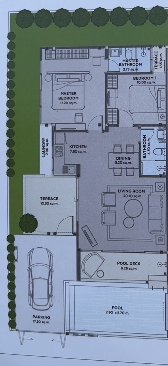 2 спальная вилла с бассейном в Чалонге (ID 1)
