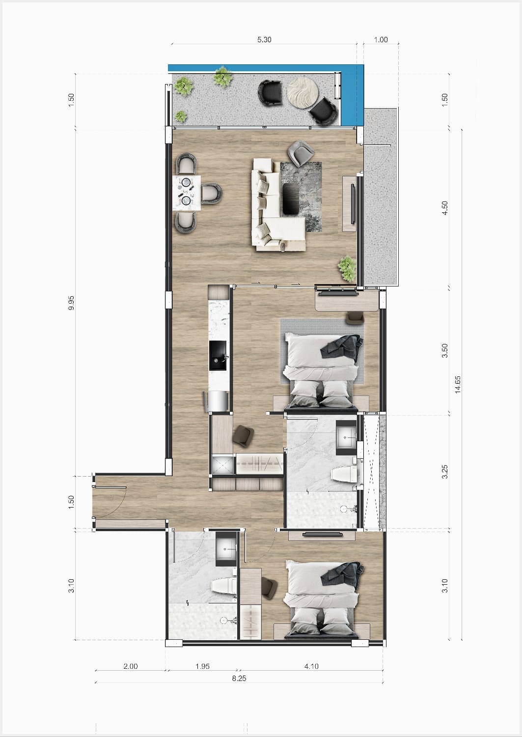 Coral Beach Oceanview Resort — 2 спальни (ID 147)