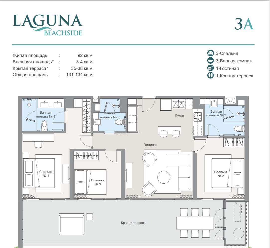 Laguna Beachside — 3 спальни, 133 м², юнит LBS1301 (ID 426)