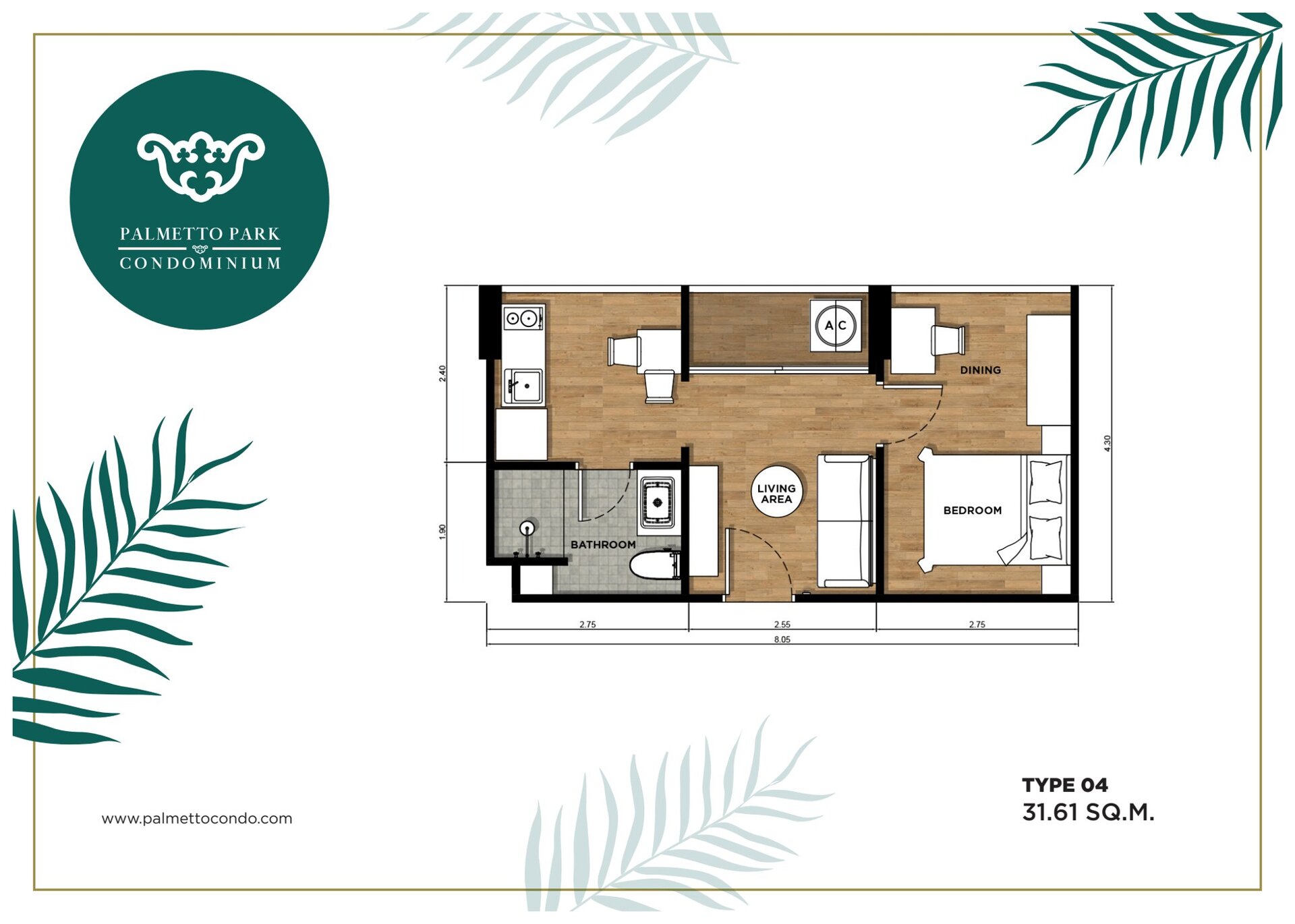 Palmetto Park — квартира 204, 1 спальня, 31.61 м² (ID 759)