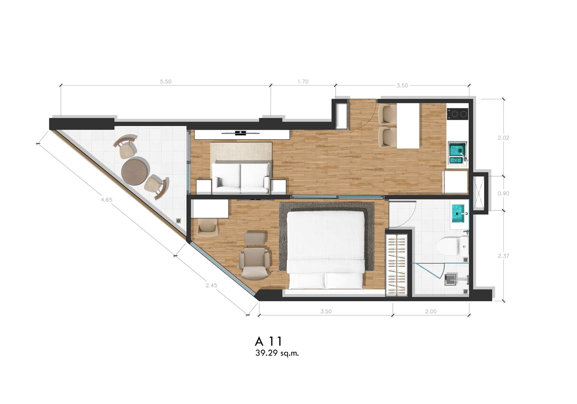 Proud Rawai — квартира 411, 1 спальня, 39.29 м² (ID 753)