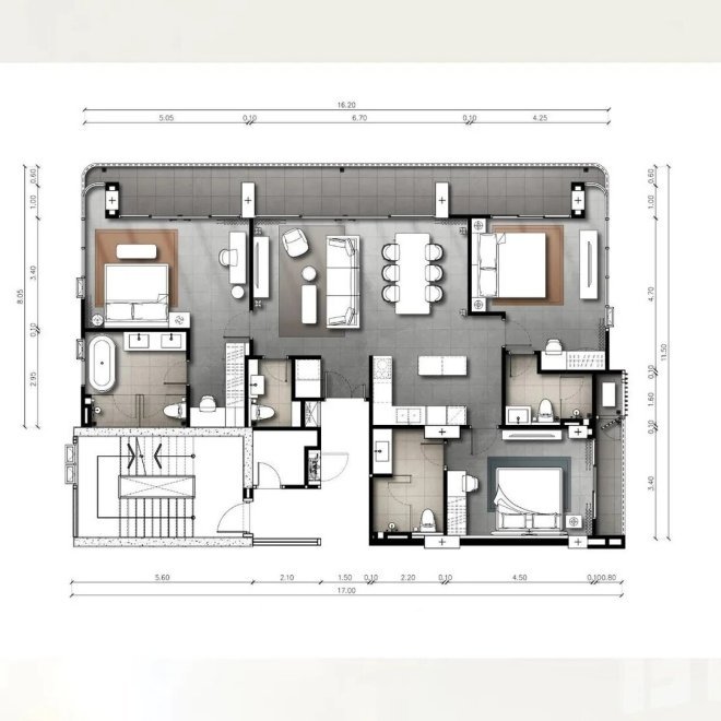 3-к. квартира в новостройке, 153 м² в THE PANORA ESTUARIA (ID 721)